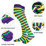 PANTIDE 2 Packs Mardi Gras Long Striped Stockings with Feathers Headband for Women Girls- Colorful Striped Socks Thigh High Tall(One Size), Purple Yellow Green Sequin Flapper Elastic Headband