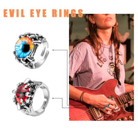 PANTIDE 15Pcs Vintage Punk Rings Set, Stainless Steel Gothic Alloy Biker Adjustable Rings, Skeleton Skull Evil Eye Chinese Dragon Claw Octopus Dragon Rings, Fashion Retro Black Silver Antique Jewelry