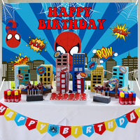 PANTIDE Spiderman Happy Birthday Backdrop Banner, Spiderman Large Poster Photography Background Wall Decor Studio Photo Props, Superhero Avengers Party Decorations Supplies for Birthday(5.9ft x 3.6ft)