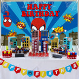 PANTIDE Spiderman Happy Birthday Backdrop Banner, Spiderman Large Poster Photography Background Wall Decor Studio Photo Props, Superhero Avengers Party Decorations Supplies for Birthday(5.9ft x 3.6ft)