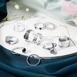 PANTIDE 17Pcs Punk Gothic Rings Set, Vintage Knuckle Rings Set Adjustable Alloy Biker Obsidian Chain Open Rings, Stackable Hollow Carved Finger Rings Midi Rings Joint Jewelry for Women Girls (Silver)