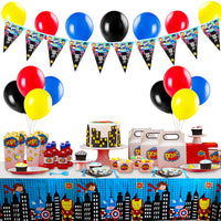 PANTIDE 123 Pack Superhero Party Supplies Kit for 20 Guests, Superhero Themed Party Decorations Party Favors Banner, Balloons, Tableware Set for Kids Birthday Party Baby Shower Christmas