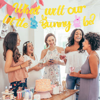 PANTIDE Little Bunny Gender Reveal Banner Glitter Easter What Will Our Little Bunny Be Easter He or She Gender Reveal Hung Bunting Pregnancy Announcement Party Decorations Supplies for Baby Shower