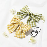 PANTIDE 4 Packs Plaid Hair Bow Clips Barrettes with Black Hair Ties, 4 Colors Large Hair Bowknot(Red/Black/Yellow/Green) with Alligator Hair Clips, Elegant French Style Hair Accessories for Women Girl