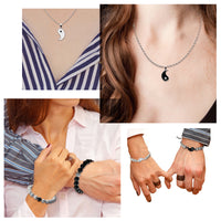 PANTIDE 6Pcs Yin Yang BFF Couples Bracelets Necklace Set Adjustable Yin Yang Pendant Matching Necklace Cord Bracelet Energy Beads Bracelet Friendship Relationship Valentines Gift Boyfriend Girlfriend