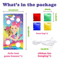 PANTIDE JoJo Toss Games with 4 Bean Bags, JoJo Indoor Outdoor Party Games, JoJo Themed Birthday Party Decoration Supplies, Great Throwing Games Large Banner for Kids and Adults