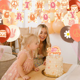 PANTIDE Two Groovy Retro Hippie Boho Girl Party Decorations Set for 2nd Birthday - Two Groovy Banner Latex Balloons Cake Cupcake Toppers Boho Rainbow Daisy Themed Party Supplies for Baby 2 Year Old
