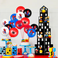 PANTIDE 50 Packs Spiderman Birthday Balloons, 12Inch Blue Red Black Latex Balloons Bouquet with Ribbons, Avengers Superhero Party Favors Decorations Supplies for Kids Boys Birthday Party Baby Shower