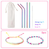 PANTIDE 63Pcs VSCO Starter Stuff Pack Set Vsco Accessories- Velvet Hair Scrunchies, VSCO Stickers, Adjustable Wave Strand Beads Bracelets, Reusable Stainless Steel Straws with Brush and Storage Bag