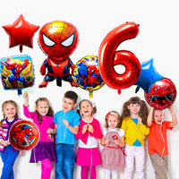 PANTIDE 8Pcs Spiderman Balloons Bouquet 6th Birthday Kit- Avengers Superhero Theme Birthday Party Supplies Favors Decor, Including Giant Number 6 Balloon Quadrate/Round/Star/Heart shaped Foil Balloons