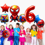 PANTIDE 8Pcs Spiderman Balloons Bouquet 6th Birthday Kit- Avengers Superhero Theme Birthday Party Supplies Favors Decor, Including Giant Number 6 Balloon Quadrate/Round/Star/Heart shaped Foil Balloons