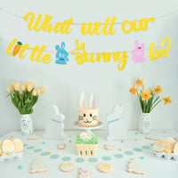 PANTIDE Little Bunny Gender Reveal Banner Glitter Easter What Will Our Little Bunny Be Easter He or She Gender Reveal Hung Bunting Pregnancy Announcement Party Decorations Supplies for Baby Shower