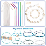 PANTIDE 84Pcs VSCO Starter Stuff Pack Set- Velvet Hair Scrunchies, VSCO Stickers, Shell Necklace Choker, Shell Bracelets, Adjustable Handmade Wave Bracelets, Metal Straws with Brush and Storage Bag