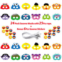 PANTIDE 24 Packs Sesame Printed Masks Birthday Party Supplies - Elmo Cookie Monster Big Bird Dress up Party Favors for Kids, Cartoon Sesame Themed Birthday Party Pretend Play Cosplay Photo Booth Props