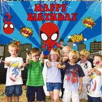 PANTIDE Spiderman Happy Birthday Backdrop Banner, Spiderman Large Poster Photography Background Wall Decor Studio Photo Props, Superhero Avengers Party Decorations Supplies for Birthday(5.9ft x 3.6ft)