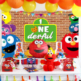 PANTIDE Sesame Brick Wall Photography Backdrop, Elmo Cookie Monster 1st Onederful Large Poster Photo Booth Background Wall Décor, Sesame Birthday Party Supplies for Baby One Year Old (5.9ft x 3.6ft)