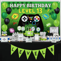 PANTIDE Level 13 Video Game Happy Birthday Backdrop Banner- Level Up Birthday Party Decorations Supplies, Game Controller Balloon Banner Background, Game On Party Large Poster Accessory (6.6 x 3.8ft)