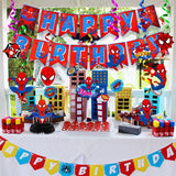 PANTIDE Spiderman Party Decorations for Kids Birthday, Superhero Birthday Party Supplies - Spiderman Happy Birthday Banner Bunting, Hanging Swirls Streamers, Honeycomb Centerpiece Table Topper