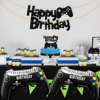 PANTIDE 25Pcs Video Game Birthday Party Decorations, Game On Birthday Party Supplies for Boys – Game Controller Foil Balloons, Gaming Glittery Happy Birthday Banner, Shiny Cake Topper, Cupcake Toppers