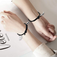 PANTIDE 2Pcs Sun and Moon Magnetic Couples Bracelets - Mutual Attraction Matching Relationship Adjustable Distance Bracelet Gift with Envelop, Greeting Card, Velvet Bag for Lover Girlfriend Boyfriend