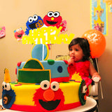 PANTIDE Sesame Inspired Birthday Cake Topper, Happy Birthday Sesame Cake Topper Party Decoration Party Supplies Elmo Cake Topper Cookie Monster Cake Decoration Supplies for Boys and Girls