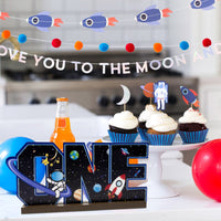 PANTIDE Outer Space One Letter Sign Table Wooden Centerpiece for Baby Boys Girls Solar System 1st Birthday Party Table Decorations Planets Themed First Party Supplies for One Baby Shower Photo Props