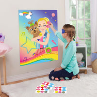 PANTIDE Pin The Bow and Microphone on JOJO Poster, JOJO Party Games with 36pcs Bows Microphones Stickers, JOJO Theme Sticker Game Party Supplies, Outdoor Indoor Activity Birthday Party Wall Decoration