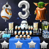 PANTIDE 8 Pcs SW Yooda Balloons 3rd Birthday, Galaxy Wars Themed Party Supplies Favors Celebration Decor Balloon Bundle for Kids Birthday Baby Shower with Giant Number 3 Star-Shaped Robot Foil Balloon