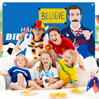 PANTIDE Soccer Coach Happy Birthday Backdrop Banner Funny Football Photography Background Wall Decor Blue Ted Sport Theme Party Supplies Decorations Photo Booth Props for Father Men Adult 5.9 x 3.6 ft
