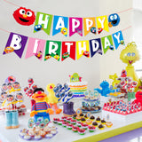 PANTIDE Sesame Happy Birthday Banner Bunting - Elmo Cookie Monster Swallowtail Banner Garland High Chair Hanging Décor for Baby Nursery, Sesame Theme Birthday Party Decorations Supplies for Kids