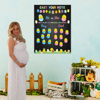 PANTIDE Easter Baby Chick Gender Reveal Party Games for Guests Cast Your Vote He or She Gender Reveal Poster with Team Boy or Team Girl Chick Voting Stickers for Spring Baby Shower Party Supplies