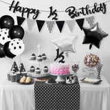 PANTIDE 6 Months Birthday Decorations Set for Baby Boy, Black & White Happy 1/2 Birthday Triangle Flag Banner Glitter 1/2 Cake Topper Crown Hat Latex Foil Balloons for Half Year Birthday Baby Shower