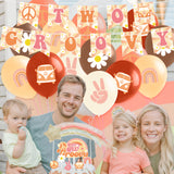 PANTIDE Two Groovy Retro Hippie Boho Girl Party Decorations Set for 2nd Birthday - Two Groovy Banner Latex Balloons Cake Cupcake Toppers Boho Rainbow Daisy Themed Party Supplies for Baby 2 Year Old