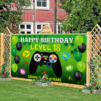 PANTIDE Level 18 Video Game Happy Birthday Backdrop Banner- Level Up Birthday Party Decorations Supplies, Game Controller Balloon Banner Background, Game On Party Large Poster Accessory (6.5 x 3.8ft)
