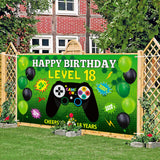 PANTIDE Level 18 Video Game Happy Birthday Backdrop Banner- Level Up Birthday Party Decorations Supplies, Game Controller Balloon Banner Background, Game On Party Large Poster Accessory (6.5 x 3.8ft)