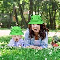 PANTIDE 2 Packs Cute Frog Bucket Hats Parent-Child Hats, Green Wide Brim Fisherman Hats, Polyester Bucket Summer Sun Protection Anti UV Hats, Packable Unique Family Matching Hats for Parent and Kid