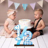 PANTIDE Half Number Sign 1/2 Birthday Wooden Table Centerpiece for Baby Boys 6 Month Birthday Party Decorations Supplies Blue Large Numbers Table Decor for Half Year Baby Shower Cake Smash Photo Props