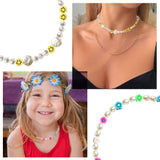 PANTIDE 4 Pcs Bead Pearl Choker Necklace for Women Girls Bohemian Smiley Face Flower Evil Eyes Imitation Pearl Aesthetic Jewelry Chain Assorted Rainbow Handmade Y2K Boho Glass Beads Choker Bracelet