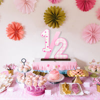 PANTIDE Half Number Sign 1/2 Birthday Wooden Table Centerpiece for Baby Girls 6 Month Birthday Party Decoration Supplies Pink Large Numbers Table Decor for Half Year Baby Shower Cake Smash Photo Props