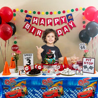 PANTIDE 4Pcs Race Car Table Covers Plastic Disposable Rectangle Tablecloth Racing Car Themed Birthday Party Decoration Supplies for Kids Boys Let’s Go Racing Sports Events Game Baby Shower, 70.9 x 42.5”