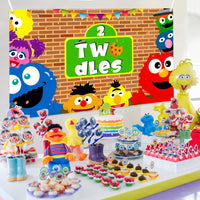 PANTIDE Sesame Brick Wall Photography Backdrop, Elmo Cookie Monster 2nd Twodles Large Poster Photo Booth Background Wall Décor, Sesame Birthday Party Supplies for Baby Two Year Old (5.9ft x 3.6ft)