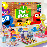 PANTIDE Sesame Brick Wall Photography Backdrop, Elmo Cookie Monster 2nd Twodles Large Poster Photo Booth Background Wall Décor, Sesame Birthday Party Supplies for Baby Two Year Old (5.9ft x 3.6ft)