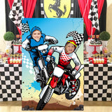PANTIDE Motocross Photo Door Banner Backdrop Props, Large Satin Photo Background Face Photography Banner Decor Dirt Bike Theme Party Favor Supply Decorations Funny Party Games for Kids, 59 x 39 Inch