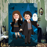 PANTIDE Magical Wizard Photo Door Banner Backdrop Props Large Satin Photo Background Face Photography Banner Decor Magical Wizard Theme Party Favor Supply Decorations Funny Party Games for Adult Kids
