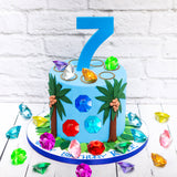 PANTIDE 35Pcs Acrylic Diamond Gems Jewels Alloy Gold Round Ring Set the Blue Hedgehog Chaos Emeralds Power Rings Party Favor Supplies Cake Decoration Pirate Treasure Chest Hunt for Kids with Bag