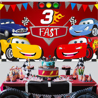 PANTIDE Race Car 3rd Birthday Party Backdrop Decoration, Three Fast Photography Background Banner, Large Poster Party Photo Props Wall Décor, Let’s Go Racing Party Supplies for Three Years Old