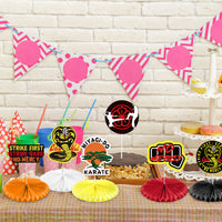 PANTIDE 9Pcs Karate Taekwondo Party Honeycomb Centerpiece Table Toppers Flower Paper Fans Strike First Strike Hard No Mercy Karate Theme Birthday Favors Supplies Decorations for Kids Adults