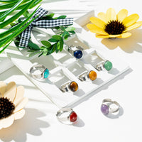 PANTIDE 7 Pcs Natural Chakra Stone Rings Healing Aura Gemstone Rings Adjustable Cabochon Titanium Steel Rings Ethnic Boho Style Jewelry Accessories for Women Girls Wedding Anniversary Birthday Gifts