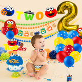 PANTIDE 42Pcs Sesame Birthday Party Decorations Kit - 2nd Elmo Balloons Photo Prop, Sesame Twodles Cake Topper, Elmo Cookie Monster Banner, Great Sesame Theme Party Supplies for Two Year Old Kids