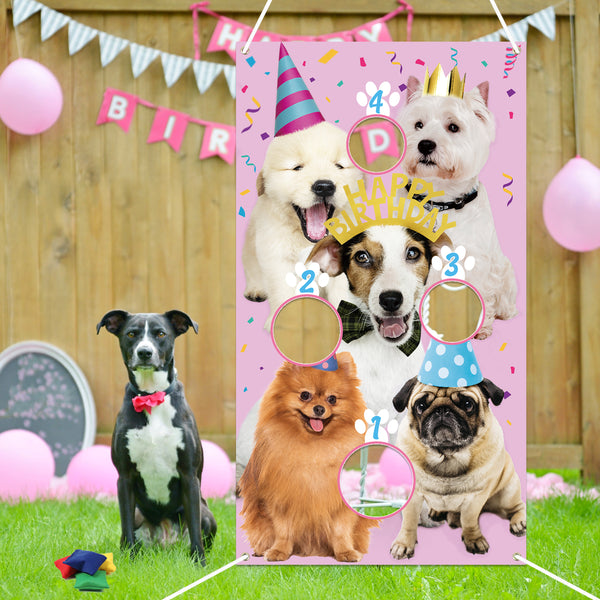 PANTIDE Puppy Birthday Toss Games Banner with 4 Bean Bags - Fun Indoor Outdoor Party Game Activities for Kids and Adults, Puppy Birthday Themed Throwing Games Party Decoration Supplies Set